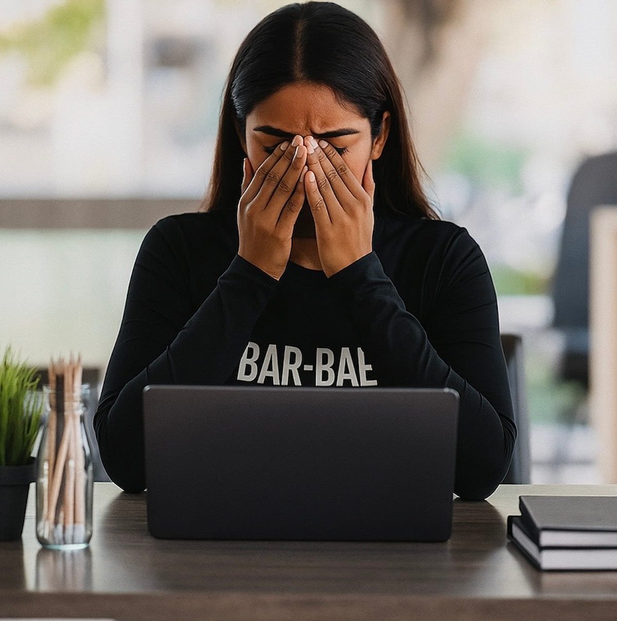 woman stressed at laptop